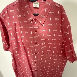 Coca Cola Red Patterned Men's Button Down Shirt